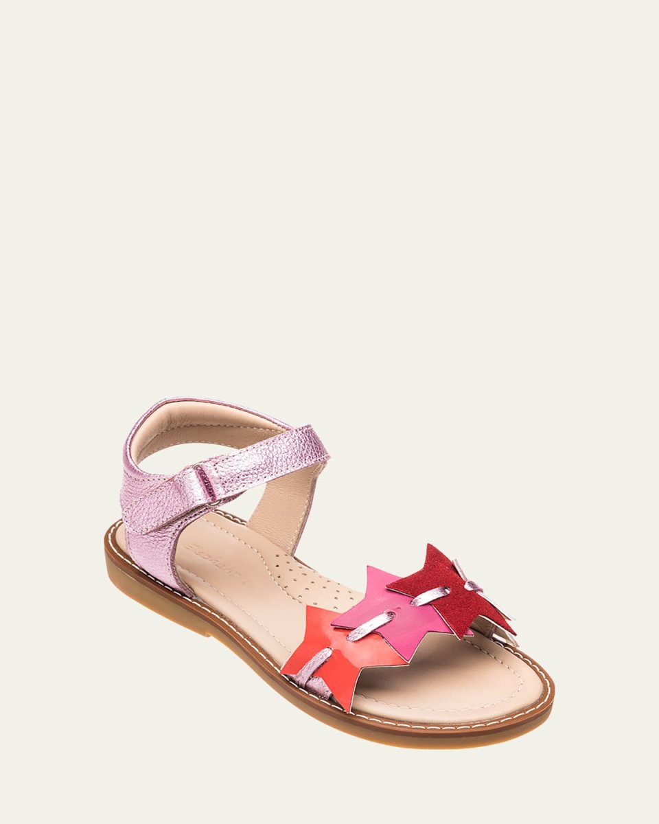 Girl's Star Metallic Leather Sandals,